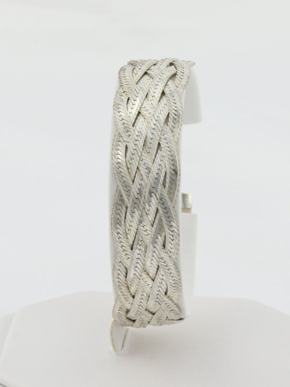 Sterling Silver Herringbone Weaved Braided Bracelet 7 1/2" inch - Picture 3 of 7